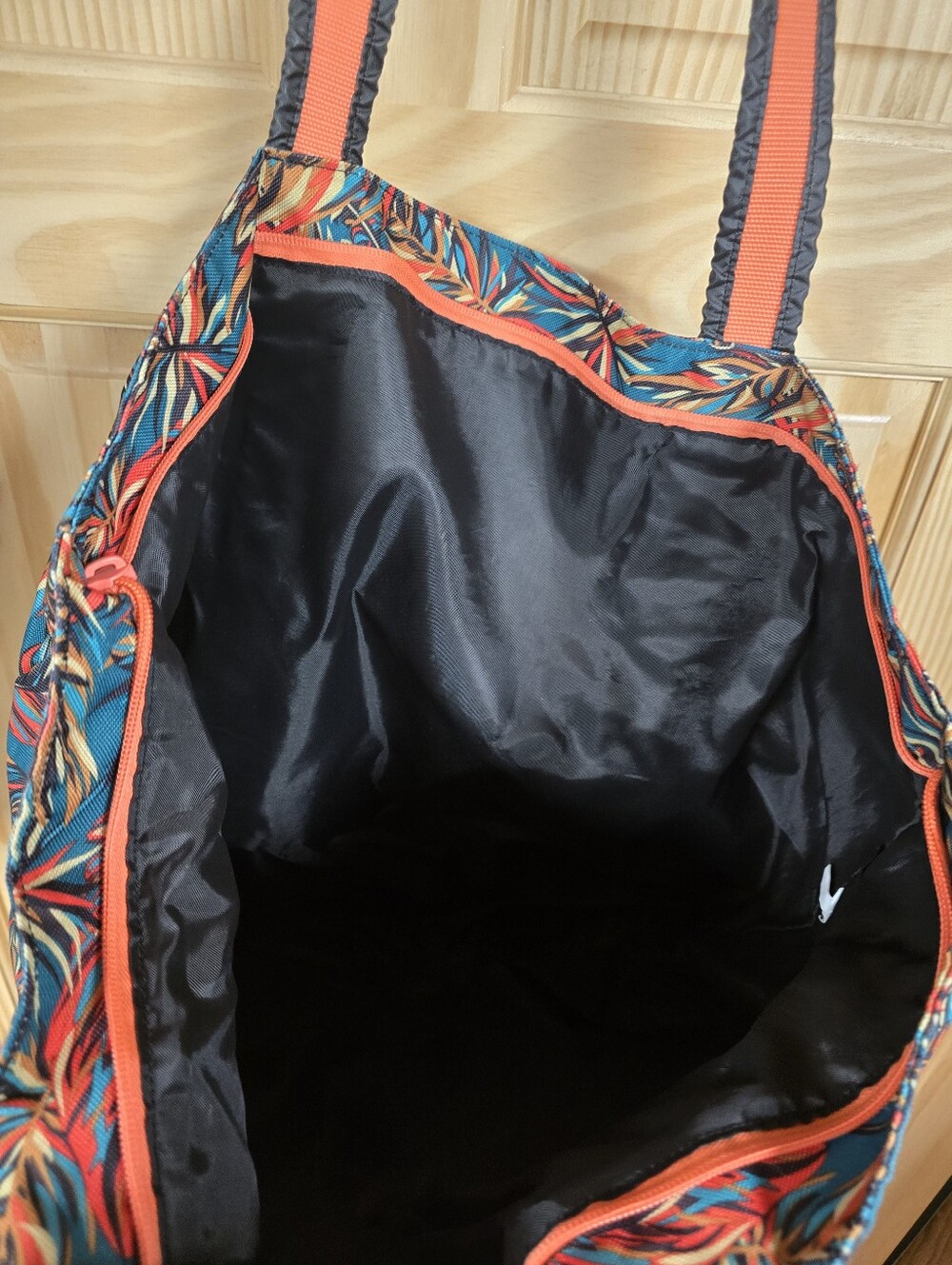 Teal Tropical Tote Bag with Coral Straps - Picture 11 of 14